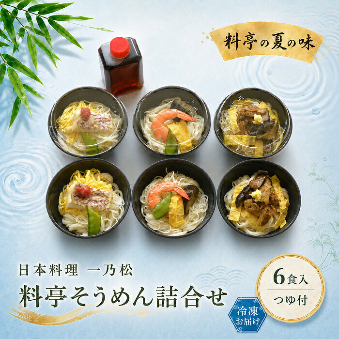 【ふるさと納税】 そうめん詰め合わせ 日本料理 一乃松（6食入／つゆ付） 冷凍 | そうめん セット 夏ギフト 料亭 (18209)