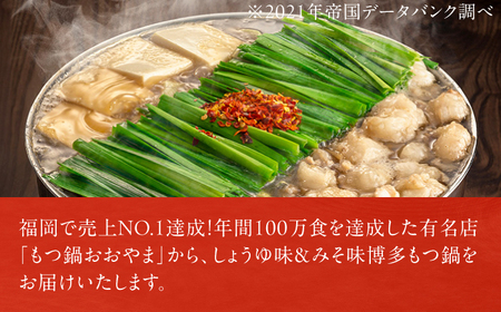 【6ヶ月定期便】博多もつ鍋おおやま みそ味(3人前)・しょうゆ味(3人前) 交互にお届け[AFAX022]