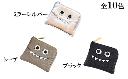 思わず誰かに見せたくなるモンスターL字ミニ財布/コンパクト ファッション小物 キャラクター  ミラーシルバー