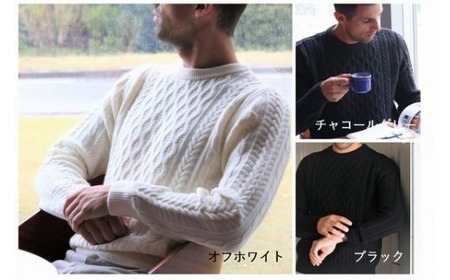 セーター メンズ ニット アラン柄 ( ブラック・LL ) ウール100％ | 長袖 無地 ウール カジュアル シンプル おしゃれ 男性 プレゼント ギフト 秋冬 秋 冬 新潟県 五泉市 有限会社桜井