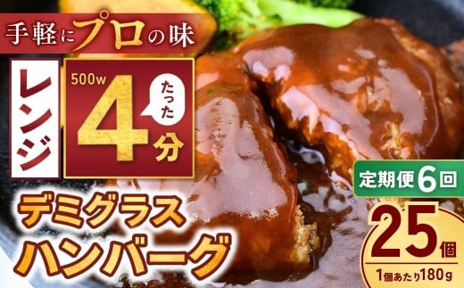 【定期便6回】本格デミグラス ハンバーグ 180g×25個 計4.5kg | 冷凍 小分け ハンバーグ はんばーぐ デミグラスソース 牛 豚 惣菜 レンジ レンチン 湯煎 温めるだけ 簡単調理 小分け 茨城県 龍ケ崎市