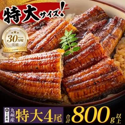 国産うなぎ蒲焼特大サイズ4尾（計800g以上）鰻蒲焼用タレ・山椒付