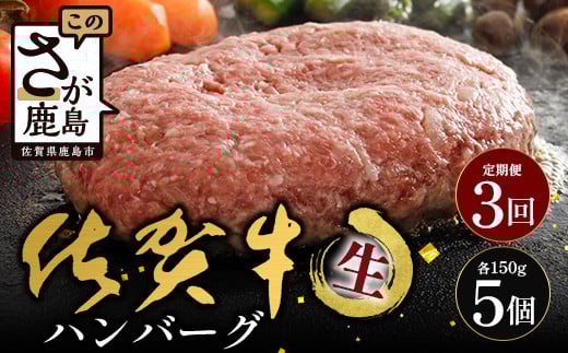 
            【3回定期】佐賀牛ハンバーグ　【生】150g×5個｜佐賀県 鹿島 生ハンバーグ 定期便 肉汁 ジューシー 焼きたてハンバーグ 牛肉 手ごねハンバーグ 本格ハンバーグ 贅沢な食事 定期便 　E-161
          