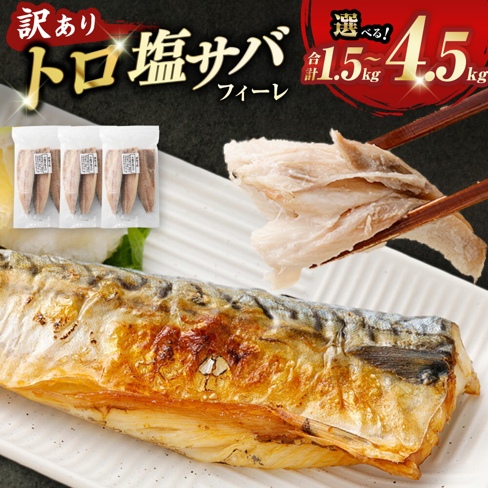【ふるさと納税】【選べる容量】 トロ塩サバフィーレ （A品、B品混合） 約1.5kg/約3.0kg/約4.5kg 1袋約500g 鯖 鯖フィレ 訳 さば サバ トロ塩サバフィレ さばフィーレ フィレ 塩サバ 塩さば 塩鯖 鯖フィレ冷凍 魚介類 魚 海鮮 冷凍 鹿児島県 薩摩川内市 送料無料