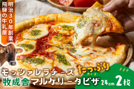 モッツァレラたっぷりマルゲリータピザ｜直径24cm×２枚｜飛騨産チーズ 冷凍ピザ｜牧成舎 DF045