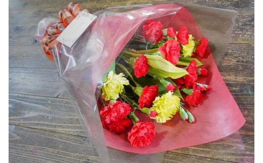 〈予約受付〉 【2026年 母の日】毎年人気!赤とグリーンのシックなカーネーション花束（サイズ大）ギフト 生花 プレゼント　H092-055