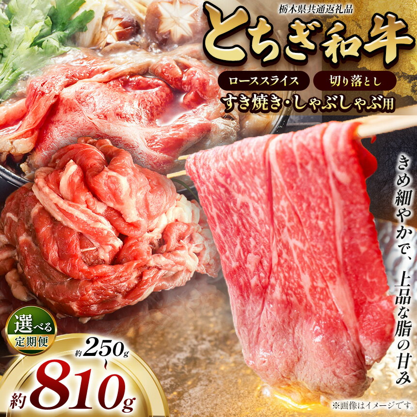 【ふるさと納税】黒毛和牛 お肉 とちぎ和牛 すき焼き・しゃぶしゃぶ用 選べる 部位 ローススライス 810g 切り落とし（250g・500g）| 定期便 3回 6回 12回 ご褒美 プレゼント 贈答 おいしい 和牛 肉 おにく 特別 人気 お取り寄せ 栃木県 真岡市
