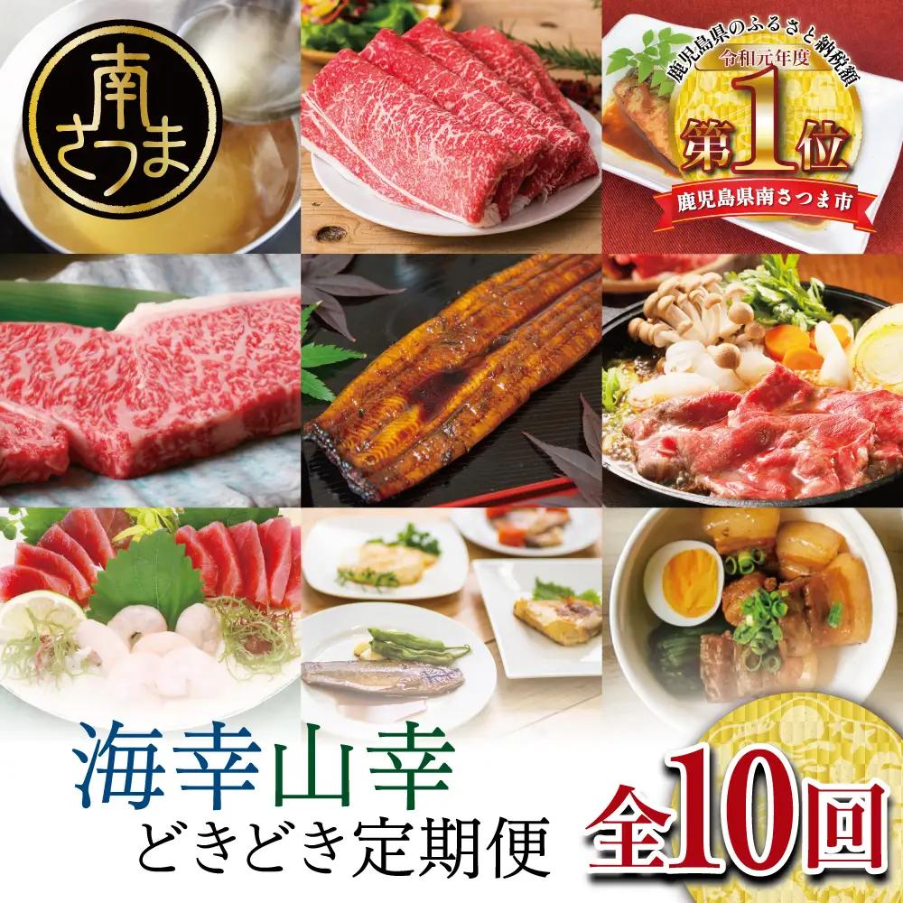 海幸山幸どきどき定期便（全10回） お肉 お魚 黒豚 すき焼き ステーキ 角煮 鰻 マグロ 刺身 えび 出汁 鹿児島 南さつま市