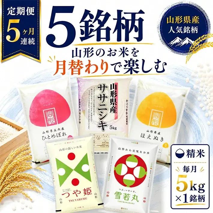  (1月～5月) ≪5ヶ月定期便≫ 精米 5銘柄食べ比べセット 各5kg 5ヶ月連続 計25kg 令和8年産 ササニシキ 雪若丸 ひとめぼれ はえぬき つや姫 山形県産 毎月下旬にお届け 山形県 遊佐町 庄内地方 ブランド米 ごはん ご飯 白米 連続定期便 小分け [1721T01]