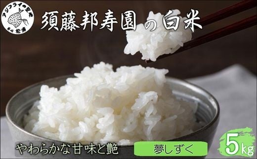 
            【令和7年産米】須藤邦寿園の白米 夢しずく5kg( 米 コメ お米 夢しずく 5kg 5キロ 甘い 甘み 粘り精米 国産 送料無料 )【B5-128】
          