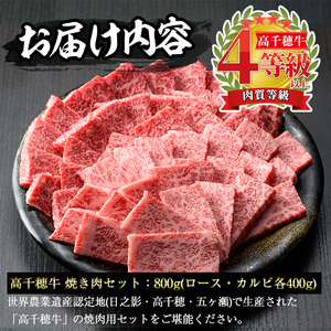高千穂牛 焼き肉セット(ロース・カルビ各400g)【MT014】【JA高千穂地区ミートセンター】
