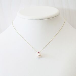 S101-519_あこや真珠 ペンダント ネックレス 8mm - 8.5mm 天草 熊本 ホワイトピンク 誕生石 7月 ルビー 半貴石 本真珠 K18