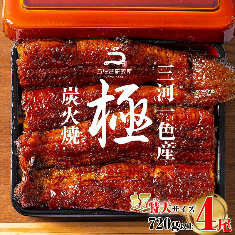 【ふるさと納税】三河一色産うなぎ蒲焼 超特大4尾【計720g以上】R048 うなぎ 鰻の蒲焼 蒲焼 鰻蒲焼 たれ タレ付き 三河一色産 ブランド鰻 一色産うなぎ ブランド 惣菜 肉厚 脂乗り 国産 愛知県産 特産品 グルメ ギフト 冷凍 愛知県 西尾市 送料無料