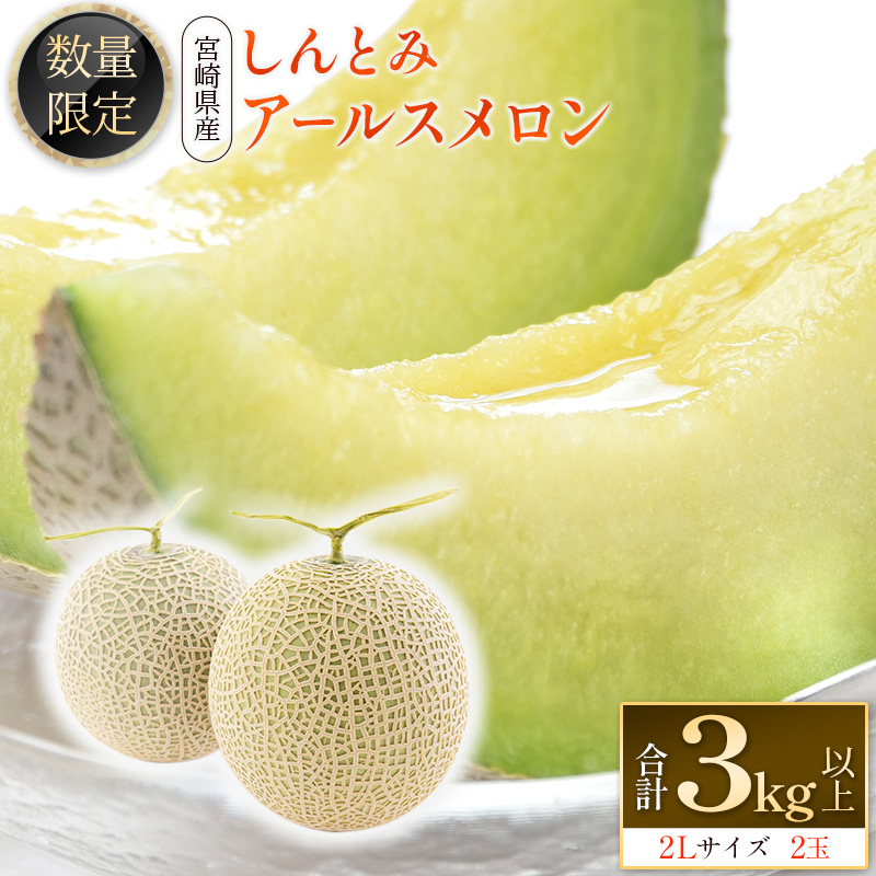 ＜数量限定＞しんとみアールスメロン 2L2玉 計3kg以上 先行予約 国産 フルーツ 果物 宮崎県産 ※2026年5月～7月の期間内に出荷【B520-02】