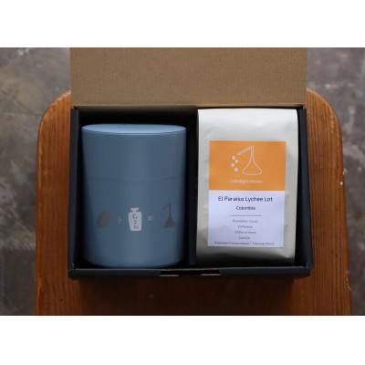 ふるさと納税 藤沢市 エルパライソライチロット150g(豆)&amp; cafe&amp;gin monoオリジナルキャニスター(青)