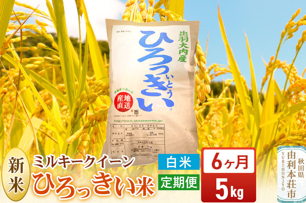 《令和8年産 新米受付》《定期便6ヶ月》【白米】ミルキークイーン 5kg 秋田県産 ひろっきい米 [新米 ミルキークイーン 米 白米 精米 お米 おこめ ブランド米 食卓 おにぎり 秋田県産 秋田県 由利本荘市]