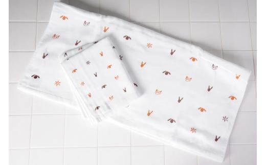 松藤テリー　MatsuFujiガーゼ　リボーン・ザ・プリント（動物）フェイスタオル10枚（009_5193）