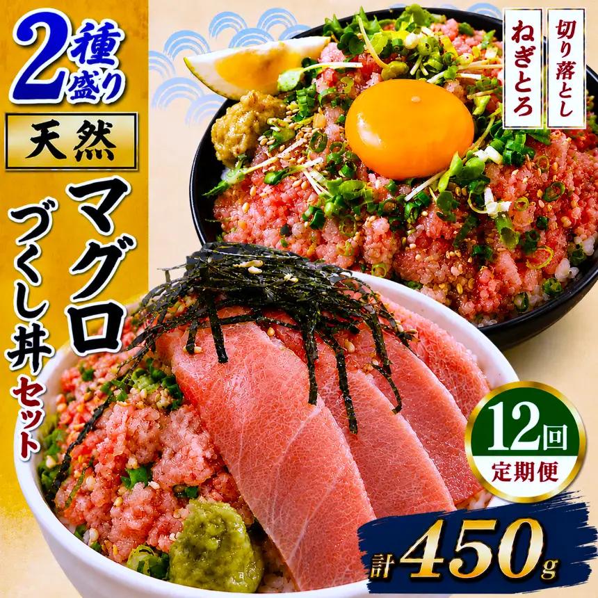 【定期便12回】 天然マグロ づくし丼 2種盛り 合計450g 簡易包装 | 清幸丸水産 ネギトロ 切り落とし 鮪