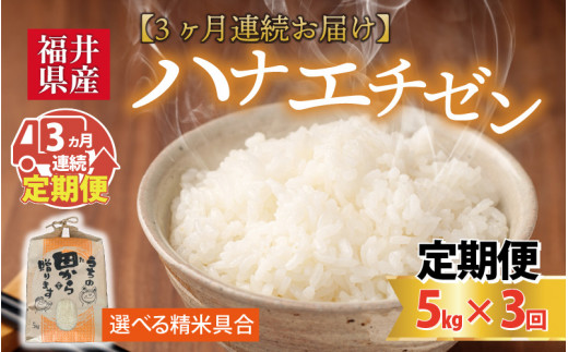 【先行予約】【令和8年産・新米】定期便 ≪3ヶ月連続お届け≫  ハナエチゼン5kg×3回 計15kg ～本原農園からまごころコメて～（白米）【2026年9月上旬以降順次発送予定】 [C-8965_01