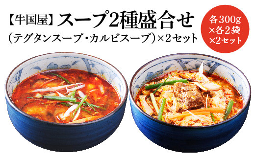 
【牛国屋】スープ2種盛合せ（テグタンスープ、カルビスープ）　各300g×2袋×2セット　【11100-0789】
