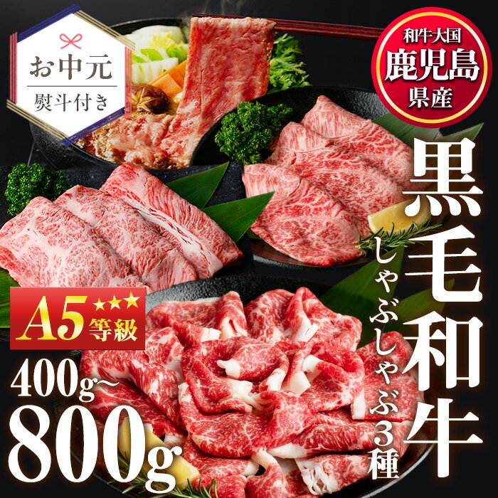 【ふるさと納税】＜選べるセット＞A5等級！鹿児島県産黒毛和牛すき焼きしゃぶしゃぶ(最大800g)国産 九州産 牛肉 黒毛和牛 和牛 赤身 霜降り A5 A5等級 しゃぶしゃぶ すき焼き 食べ比べ セット 冷凍 お中元 熨斗 贈答 贈り物 ギフト のし【カミチク】
