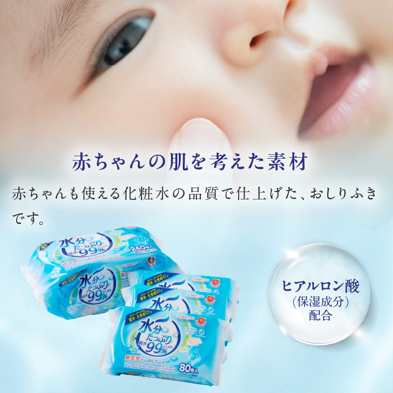 【4回定期便】水分たっぷり純水99％ おしりふき80枚入×3Ｐ×12セット（計144個）