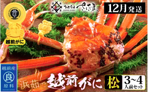 越前がに本場の越前町からお届け！越前がに 浜茹で≪松セット≫3～4人前 かに酢 かにの食べ方しおり かにスプーン付き【かに カニ 蟹】【福井県 越前町 雄 ズワイガニ ボイル 冷蔵 越前ガニ 越前かに 越前カニ ずわいがに ずわい蟹 かに カニ 蟹】【12月発送分】【中サイズ：500～700g × 2杯（※茹で前重量）】希望日指定可 備考欄に希望日をご記入ください [e04-x007_12b]