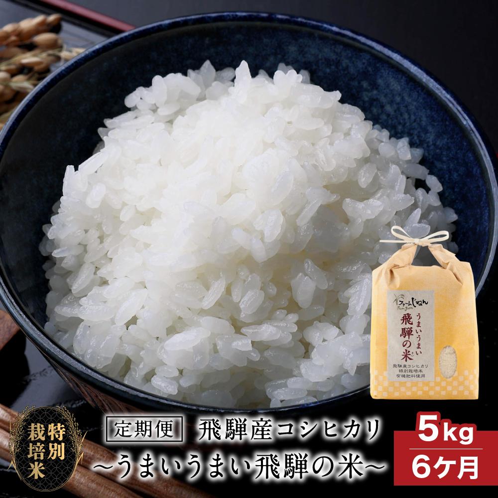 【ふるさと納税】【定期便 6ヶ月】（全6回）令和8年産 特別栽培米 飛騨産コシヒカリ「うまいうまい飛騨の米」5kg | 白米 お米 節減農薬米 のし対応 飛騨高山 ファームジネンいいむら GG101