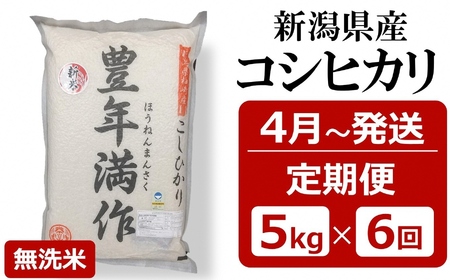 【定期便・4月～発送】令和7年産 特別栽培米 コシヒカリ 無洗米『豊年満作』 5kg×6回（計 30kg）ファーミング・スタッフ 新潟県産[Y0607]