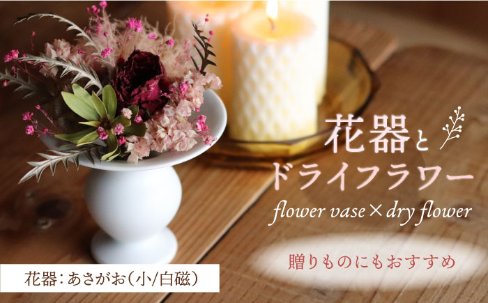 【波佐見焼】オリジナル 花器「あさがお 小（白磁）」と季節の ドライフラワー のセット【Atelier Bisque × 花西海 】 [JF04]