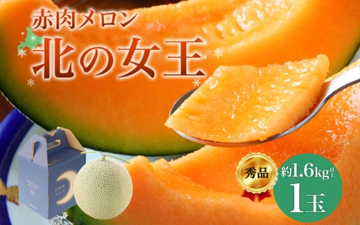【2026年夏発送】北海道 赤肉メロン 北の女王 秀品 約1.6kg×1玉 令和8年 メロン 果物 フルーツ 旬 季節 希少 貴重 甘い 豊潤 国産 デザート ご褒美 産地直送 ギフト お祝い 贈答品 贈り物 お中元 常温 お取り寄せ 送料無料 