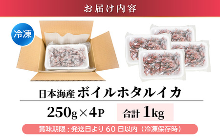 日本海産 ボイル ホタルイカ 計1kg（250g×4P）【冷凍】【ほたるいか 蛍烏賊 いか イカ 烏賊 海鮮 小分け グルメ おつまみ 肴】 [e04-a110]