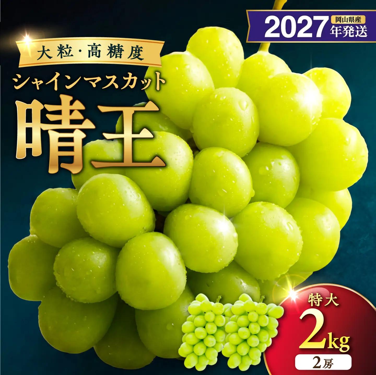 2027年発送 岡山県産シャインマスカット 晴王 秀品 特大サイズ2房・約2kg【シャインマスカット】