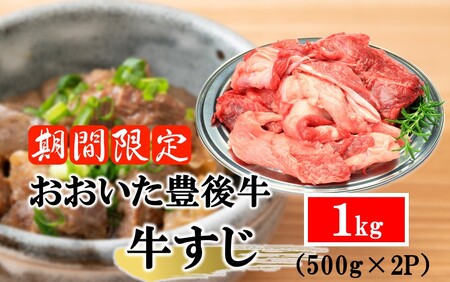 2591R-1_【期間限定 9月30日まで】豊後牛 牛すじ肉 1.0kg （500g×2P）スジ 牛筋 黒毛和牛 国産 煮込み料理