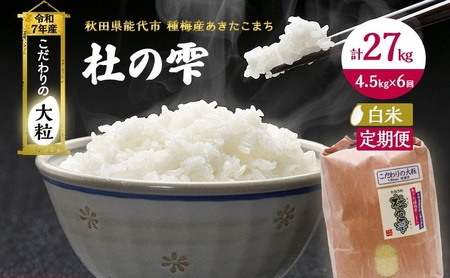 令和7年産 米 お米 《定期便6ヶ月》【白米】秋田県産 あきたこまち あきた種梅産こまち 杜の雫 こだわりの大粒 4.5kg×6回 合計27kg