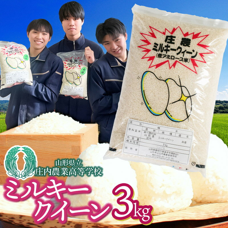 【ふるさと納税】令和7年産 山形県立庄内農業高等学校の生徒が栽培したミルキークイーン 精米3kg　山形県鶴岡市