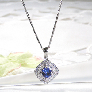 ネックレス プラチナ PT900 大粒 タンザナイト 取り巻き ダイヤモンド 0.55ct パヴェ ひし形 四角 誕生石 ペンダント ベネチアンチェーン ジュエリー【f255-pt】 ALPAZ140