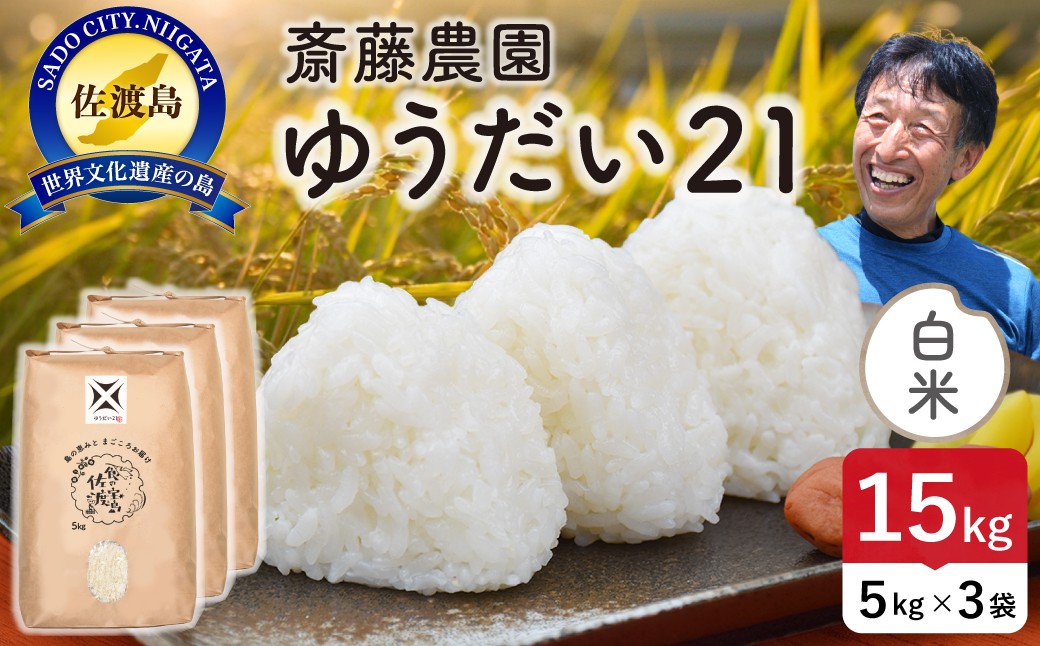
                  佐渡島産ゆうだい21 白米15kg（5kg×3袋）令和7年産 単一原料米 宇都宮大学育成品種 | 新潟県産ゆうだい21 新潟産ゆうだい21 佐渡産ゆうだい21 ゆうだい21 ユウダイ21 お米 米 白米 精米 ブランド米 おこめ コメ 15キロ 世界農業遺産 にいがた さど 新潟県 佐渡市
                