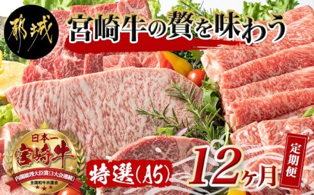 特選(A5)宮崎牛の贅を味わう（12ヶ月定期便）_TAH12-0102_(都城市) 宮崎牛 5等級 12ヶ月定期便 サーロイン芯スライス モモスライス シャトーブリアンステーキ 特上モモステーキ ロー