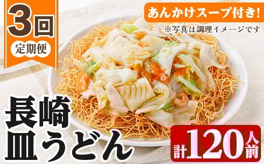 ＜定期便・全3回＞長崎皿うどん(計120食・40食×3回) 長崎皿うどん 皿うどん かた焼きそば 揚げ麺 麺 鹿児島 常温保存 めん 簡単調理 手軽 常温【ヒガシマル】【C-220H】