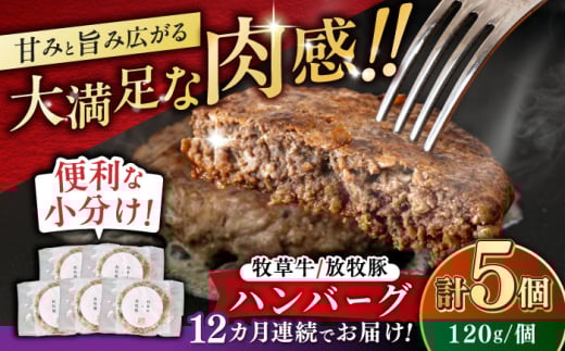 【全12回定期便】　【牧草牛×放牧豚】ハンバーグ 5個 《厚真町》【GOODGOOD株式会社】ハンバーグ 牛肉 豚肉 合い挽き 小分け 冷凍配送 北海道 [AXBP029]