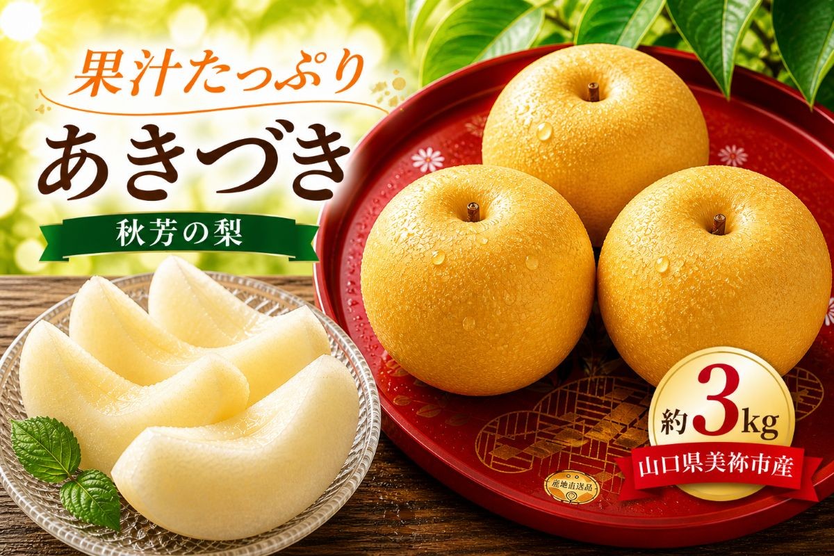 
                  あきづき 約 3kg 先行予約 (2026年9月下旬～10月中旬発送予定) | フルーツ 果物 くだもの 梨 なし ナシ 3キロ 特産品 山口県 山口 美祢市 美祢 秋芳 秋芳町 カルスト台地 期間限定
                