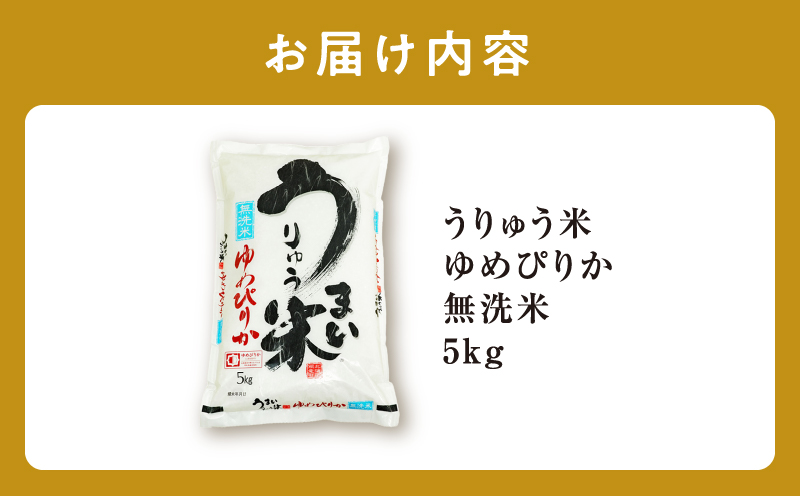 令和6年産 うりゅう米 ゆめぴりか 無洗米 5kg（5kg×1袋）お米 米 ごはん ご飯 特A 新米 単一原料米 お弁当 国産 人気 おすすめ kome 年内発送 雨竜町