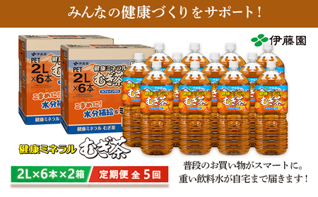 『定期便：全5回』健康ミネラルむぎ茶2L×6本×2箱【500018】