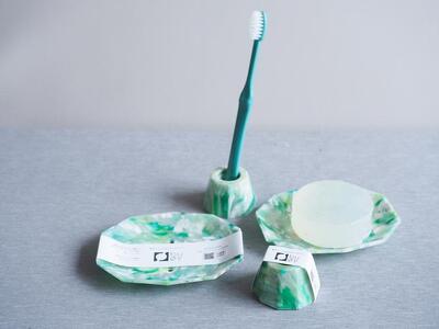 【色おまかせ(青系)】【セット】歯ブラシスタンド&ソープディッシュ 材料回収地域:口永良部島(鹿児島県)