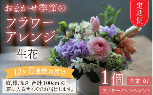 
【定期便12回】おまかせ季節のフラワーアレンジ（生花）×12ヶ月 お好み 日時指定可能
