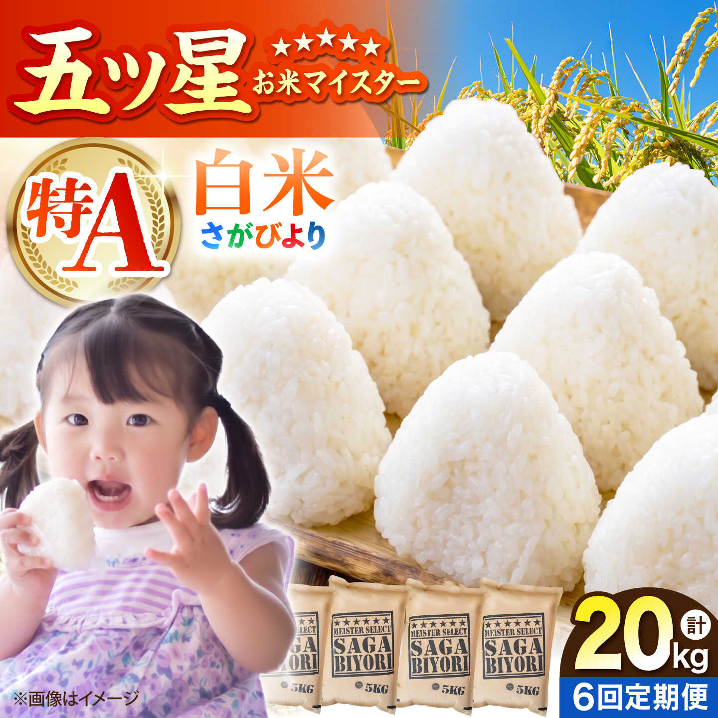 【ふるさと納税】【全6回定期便】さがびより 白米 20kg（5kg×4袋）【五つ星お米マイスター厳選】特A米 特A評価[HBL126]
