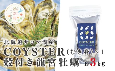 【国内消費拡大求む】≪2024年11月から発送≫北海道サロマ湖産【COYSTER（むき身）×1+2年物殻付き龍宮牡蠣3kg】カキナイフ付　牡蠣　カキ　かき　海鮮　魚介　国産　殻付き　むき身　生牡蠣　生