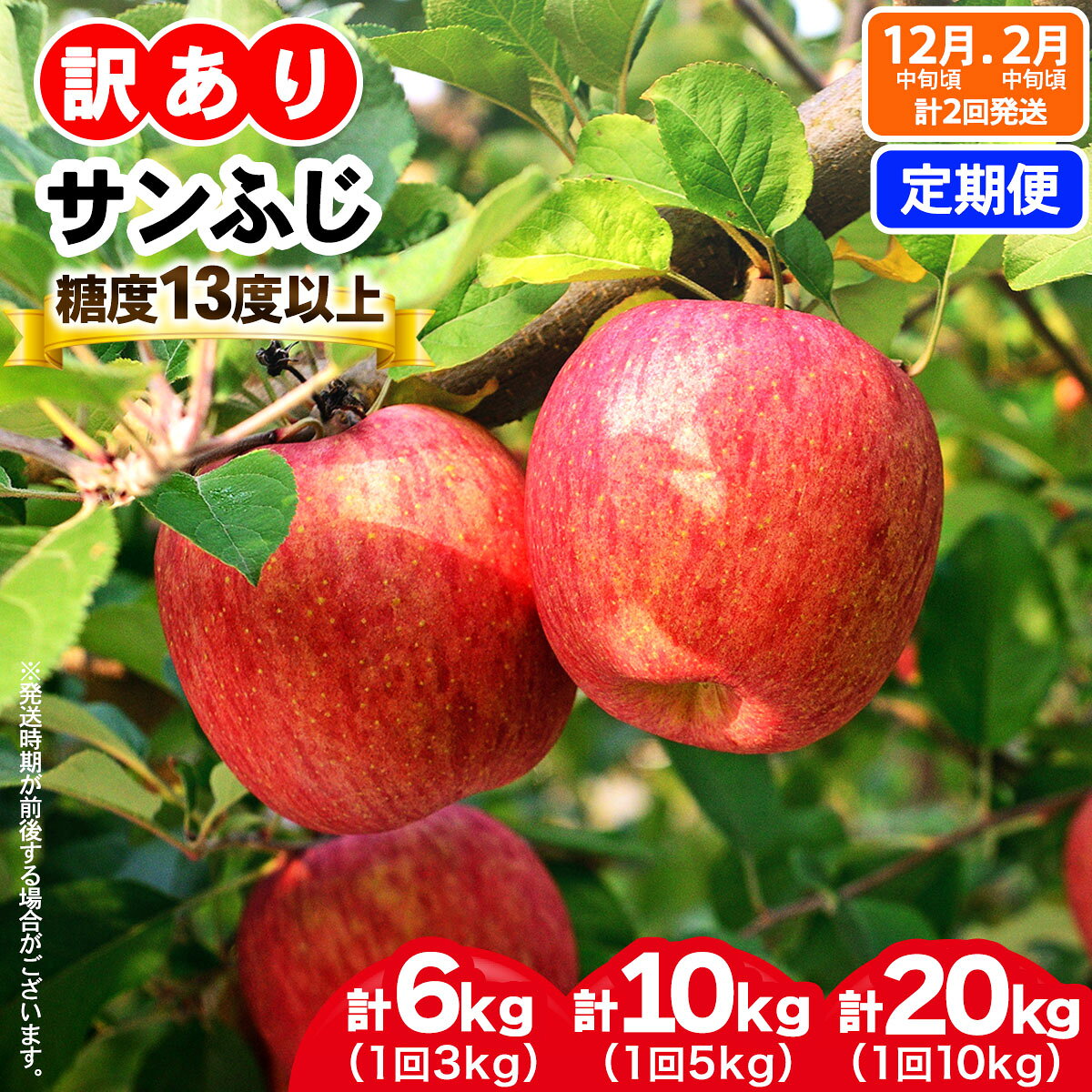 【ふるさと納税】[訳あり] [定期便／12月中旬頃＆2月中旬頃の計2回発送] りんご サンふじ 見た目にわけあり 味はそのまま｜令和8年産 2026年産 青森 津軽 つがる りんご リンゴ サンフジ 家庭用 訳あり 訳アリ 果物 旬 青森りんご 定期便 隔月 [1013-1016]