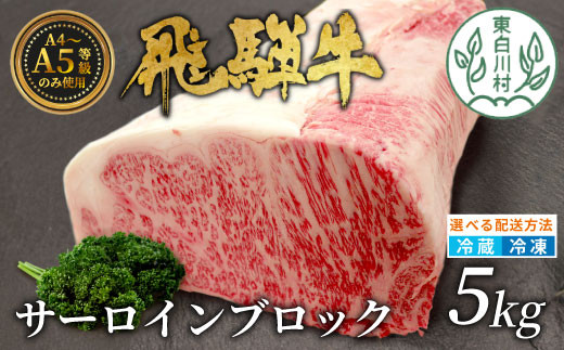 【冷蔵配送】飛騨牛 サーロインブロック 5kg ローストビーフ ステーキ 焼肉 A5 A4 サーロインステーキ サーロイン ブロック ブロック肉 塊肉 国産 牛 冷凍 和牛 牛肉 白川 ギフト 贈答 お肉 肉 東白川村 岐阜 飛騨 贅沢 霜降り 赤身 肉のひぐち